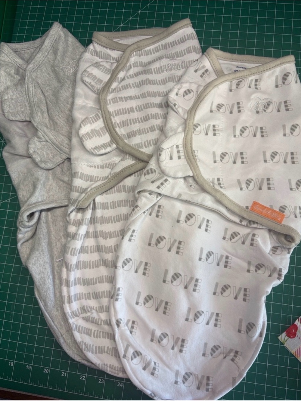 Neutral Gray Baby Swaddle Set of three - LOVE Print